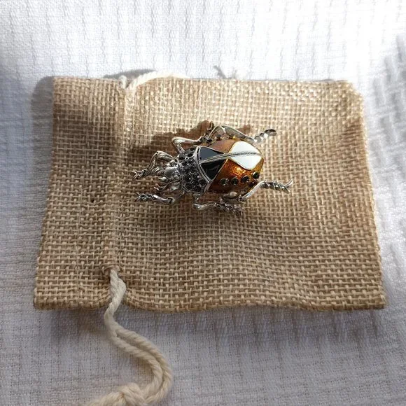 Brown Beetle Enamel Rhinestone Pin Broach - Picture 2 of 3